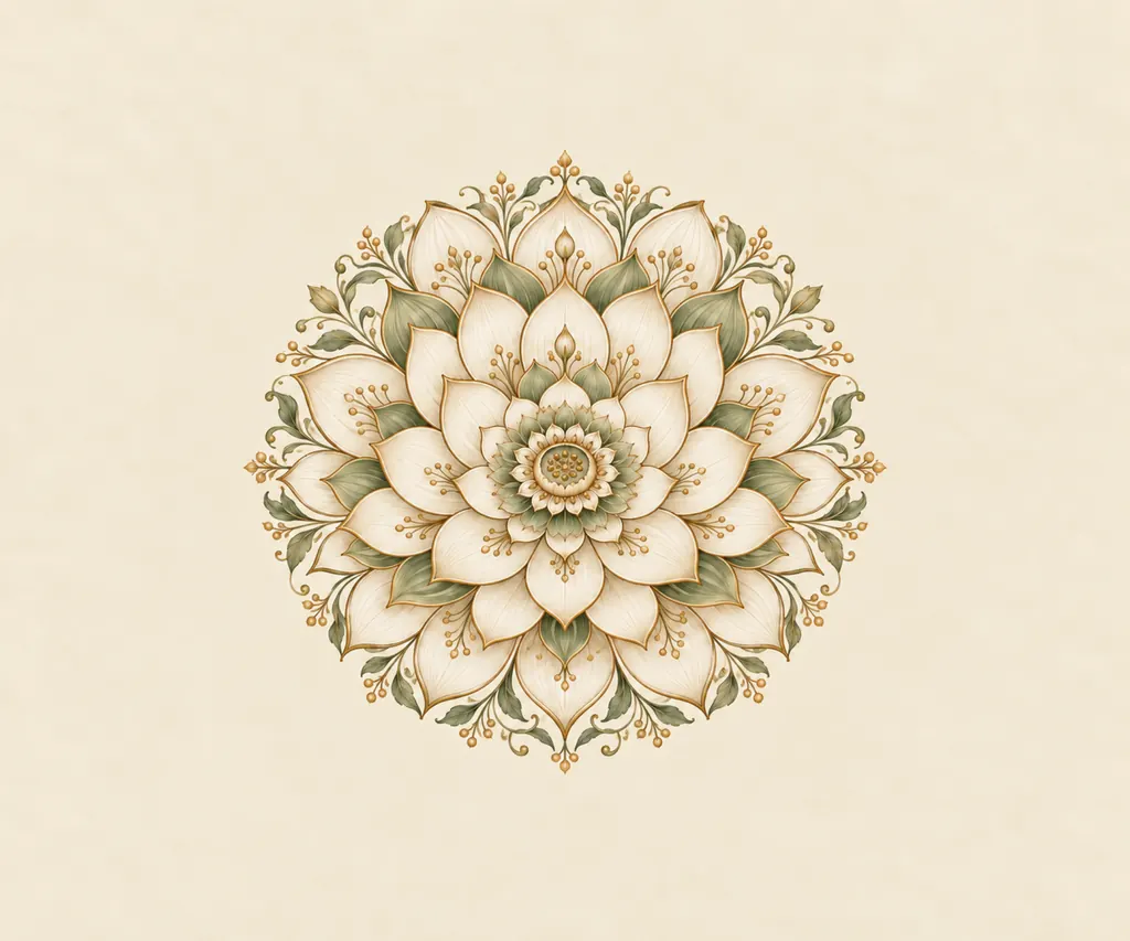Ivory Lotus Mandala wall tapestry artwork