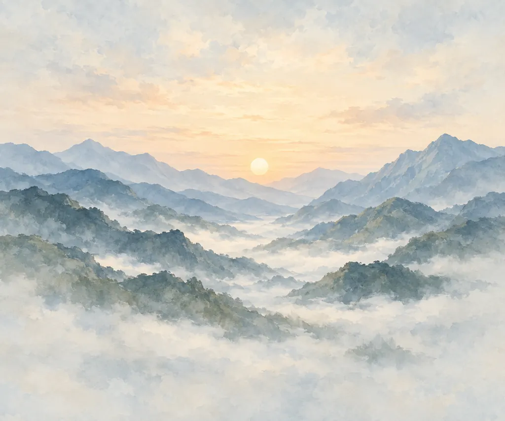 Misty Mountain Dawn wall tapestry artwork