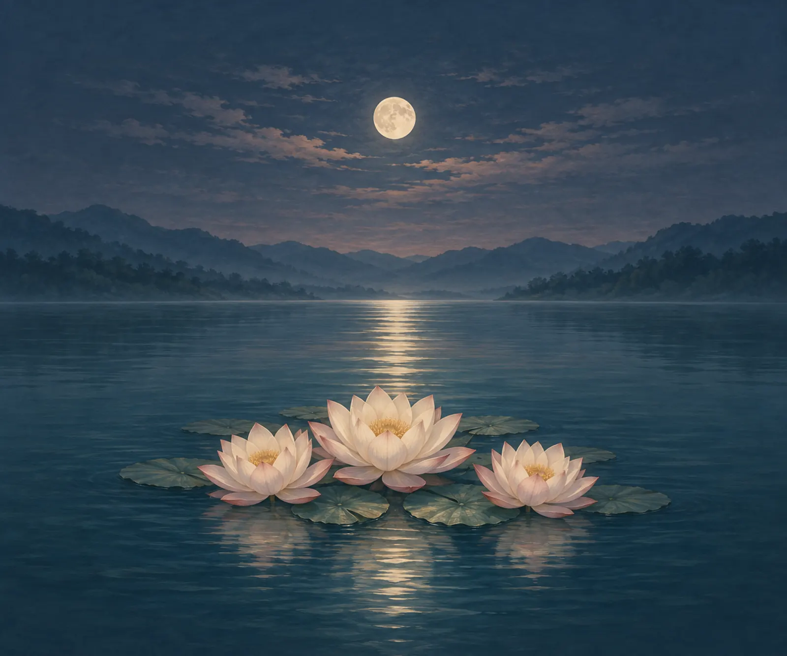 Moonlit Lotus Lake wall tapestry artwork