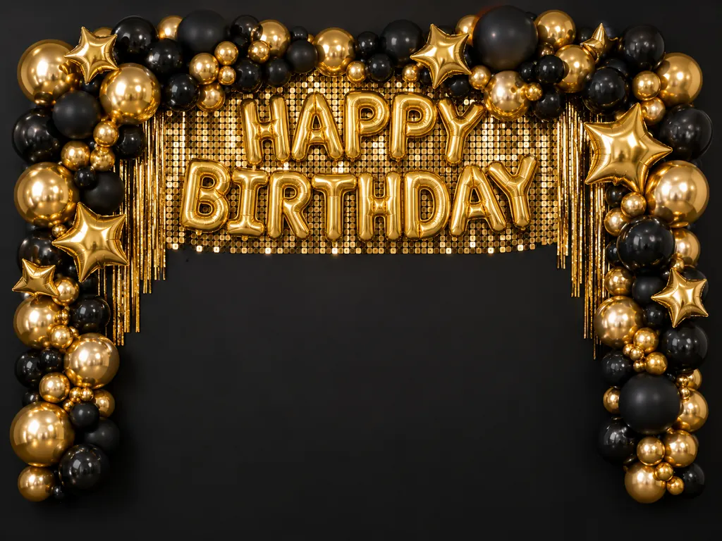 Black and Gold Birthday Backdrop backdrop artwork