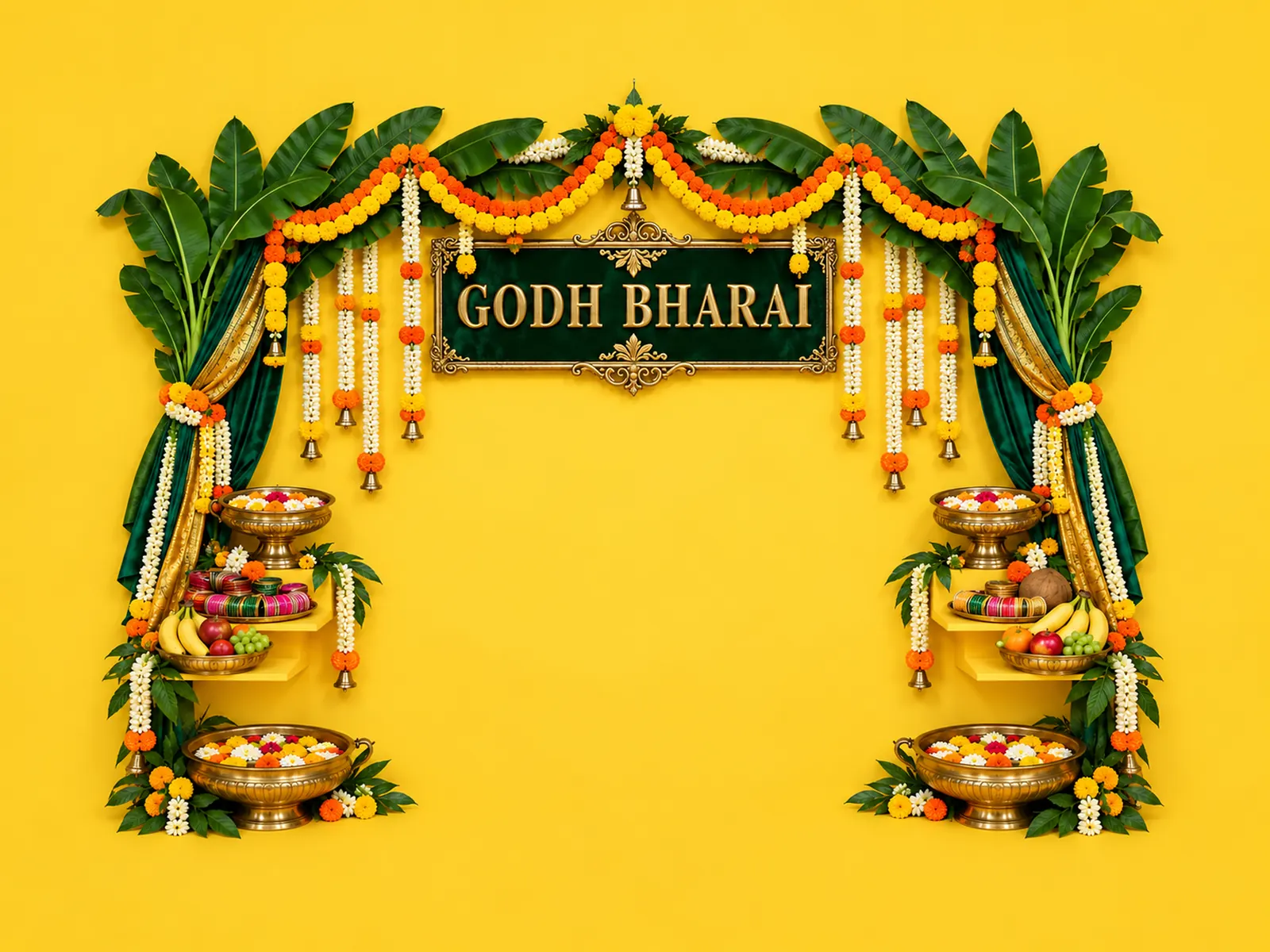 Godh Bharai Banana Leaf Backdrop backdrop artwork