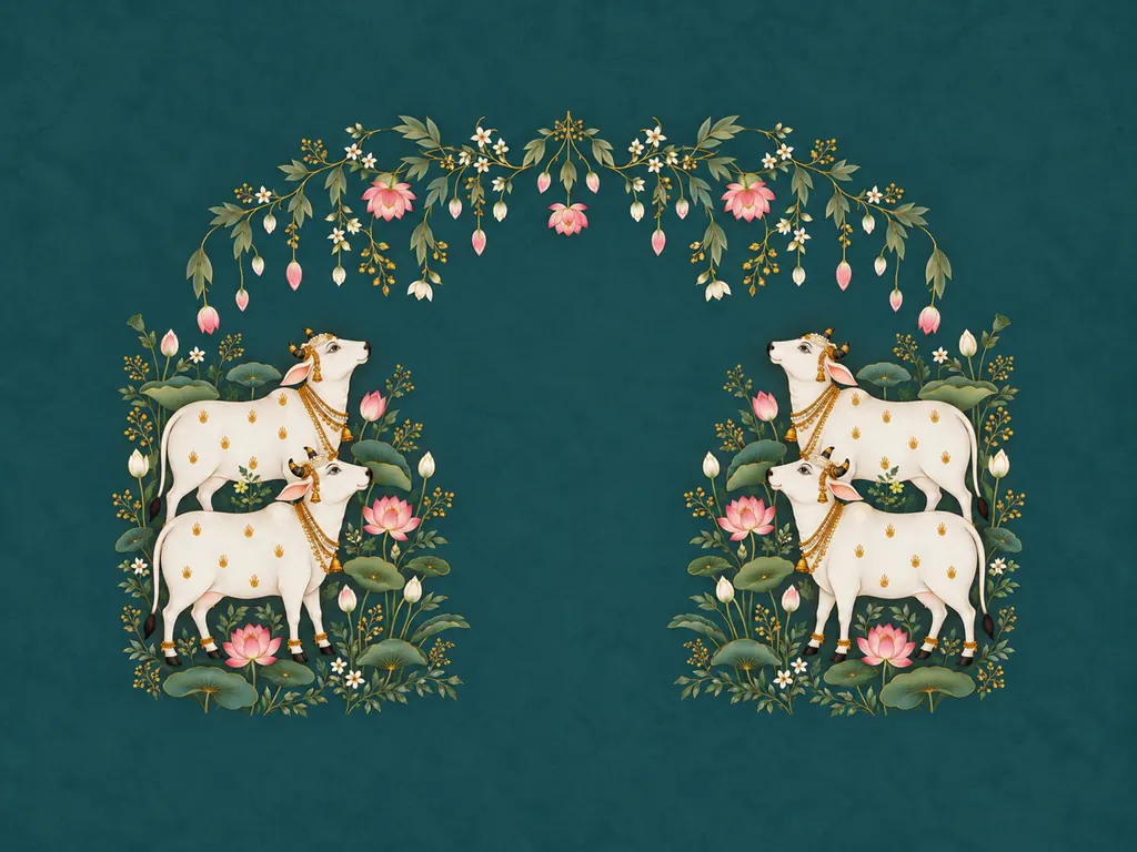 Govardhan Cow Garden Backdrop backdrop artwork