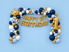 Happy 1st Birthday Blue and Gold Backdrop