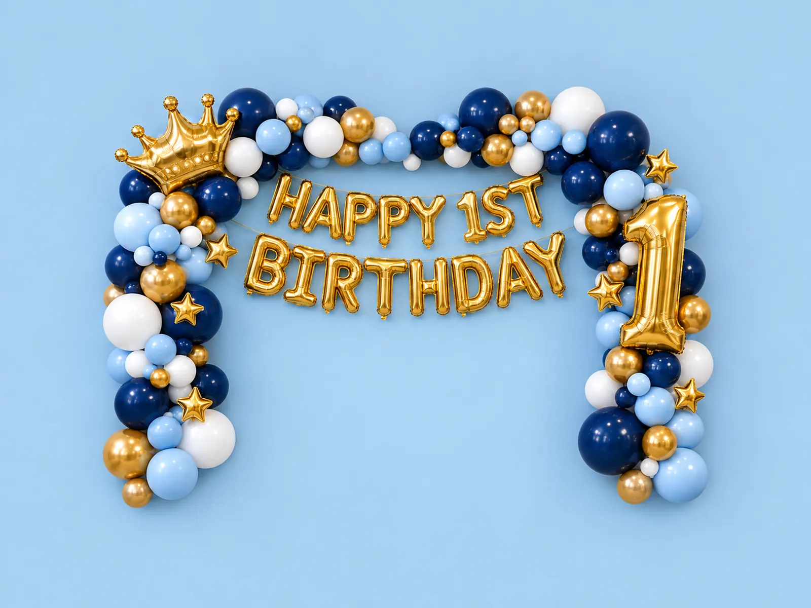 Happy 1st Birthday Blue and Gold Backdrop backdrop artwork