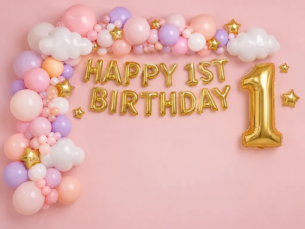 Happy 1st Birthday Pink Backdrop backdrop artwork