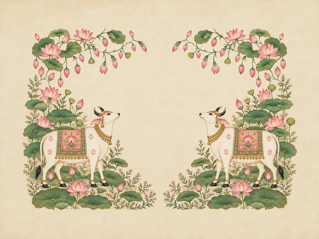 Ivory Pink Cow and Lotus Garden Backdrop backdrop artwork