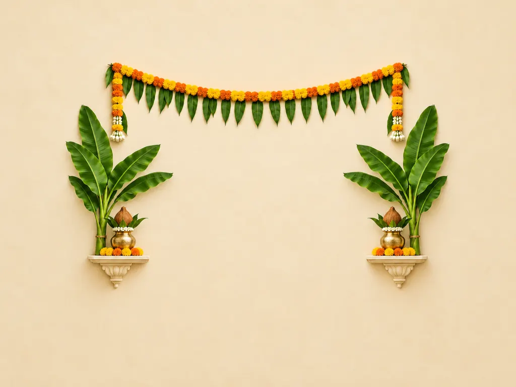 Marigold and Banana Leaf Ceremony Backdrop backdrop artwork