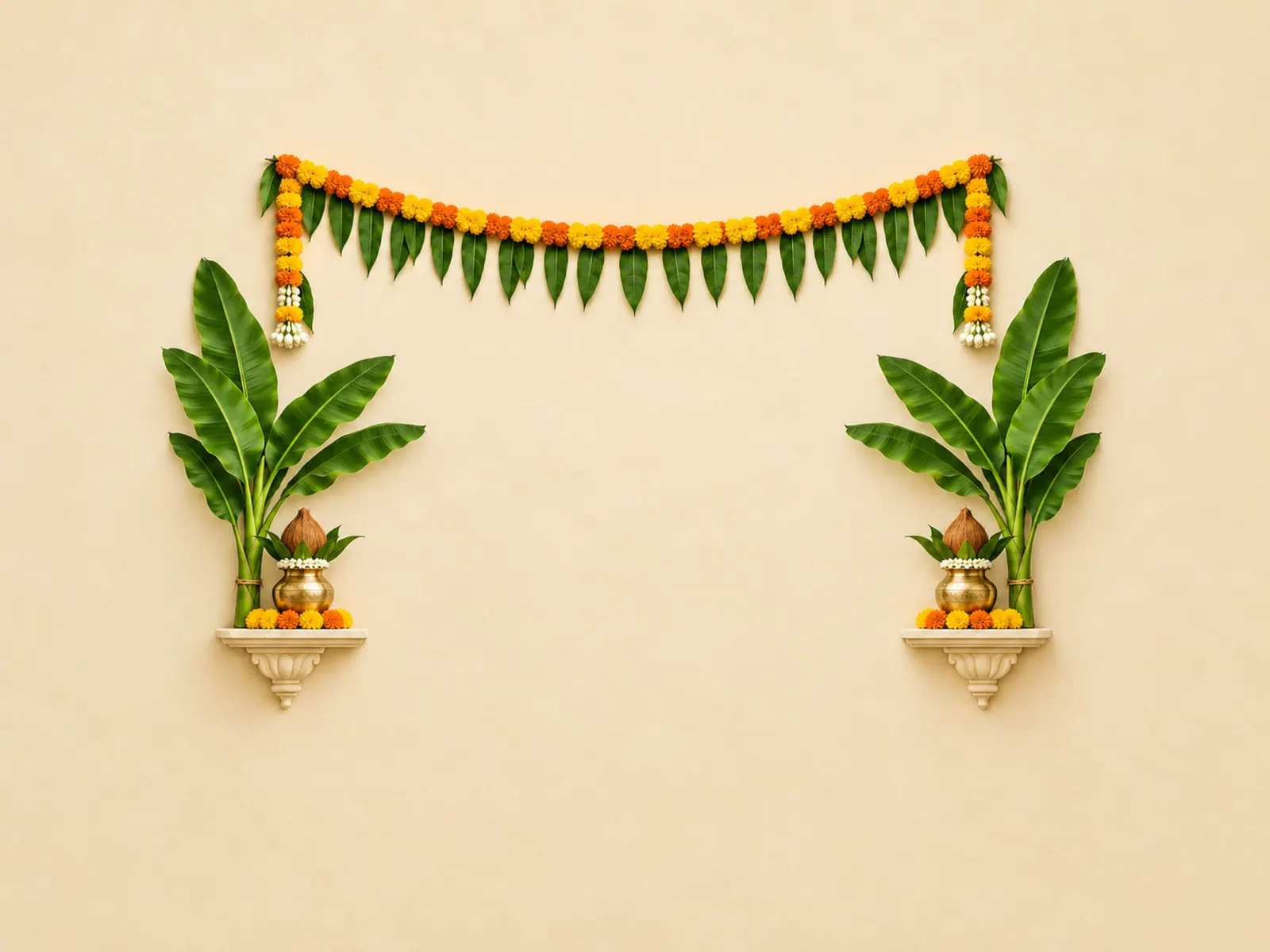 Marigold and Banana Leaf Ceremony Backdrop backdrop artwork