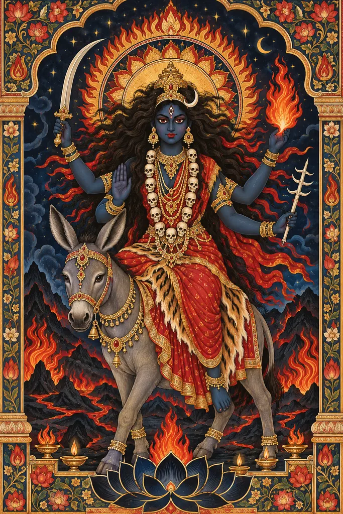 Fierce Goddess Kali in Fiery Temple Arch wall tapestry artwork