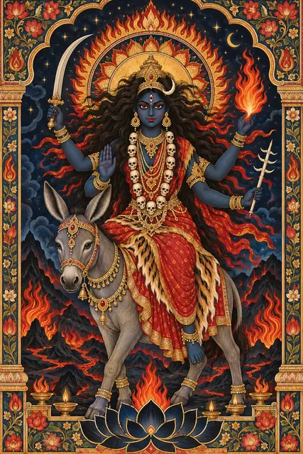 Fierce Goddess Kali in Fiery Temple Arch