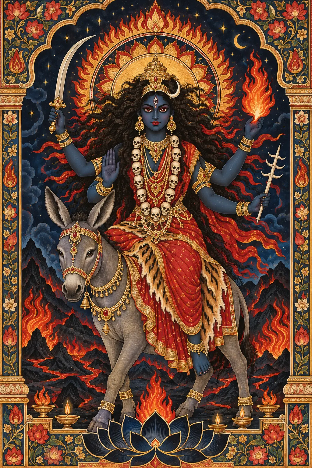 Fierce Goddess Kali in Fiery Temple Arch wall tapestry artwork