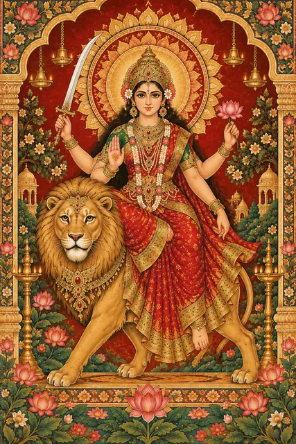 Goddess Durga Riding the Golden Lion