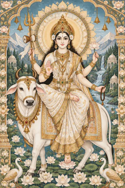Mahagauri Goddess in Ornate Temple