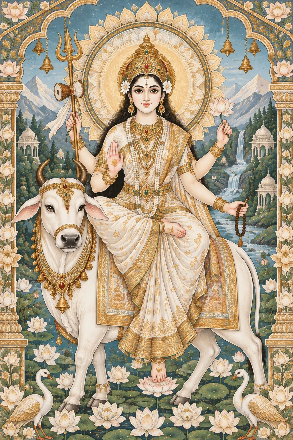 Mahagauri Goddess in Ornate Temple wall tapestry artwork