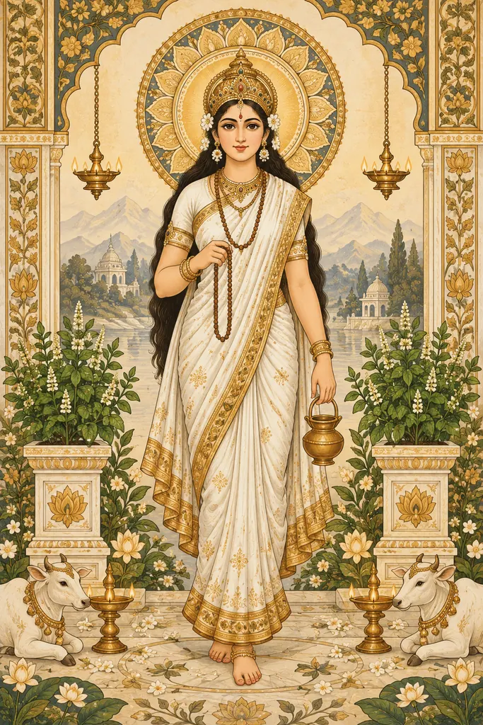 Ornate Goddess in a Temple Garden wall tapestry artwork