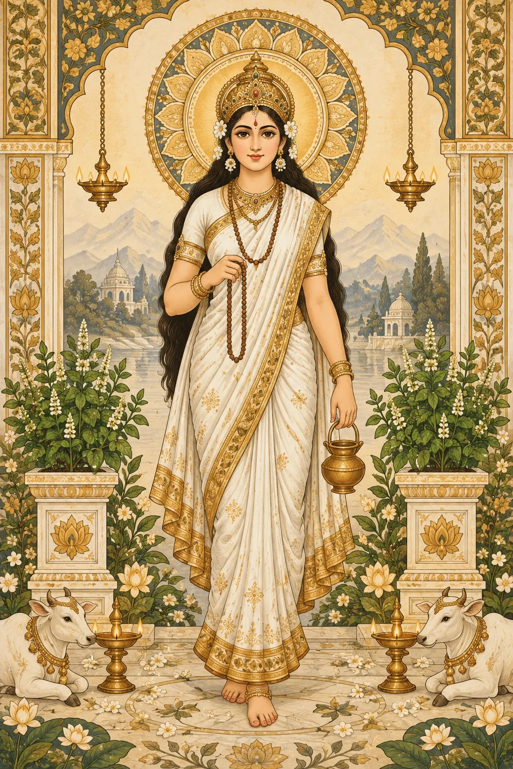Ornate Goddess in a Temple Garden wall tapestry artwork