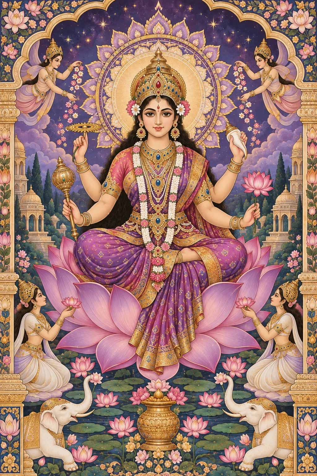 Radiant Goddess on a Lotus Throne wall tapestry artwork
