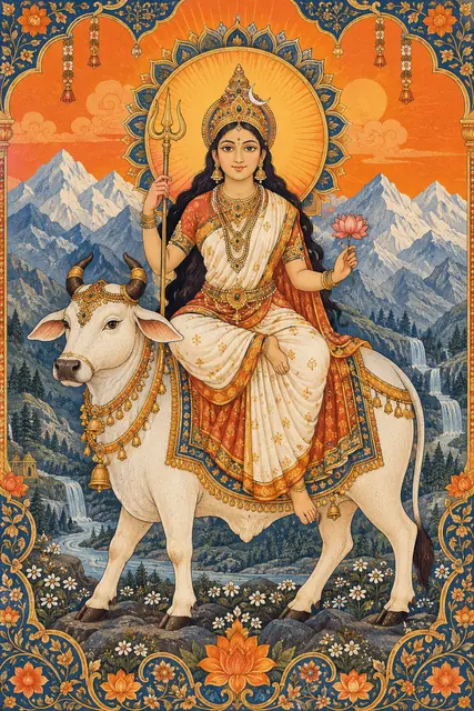 Shailaputri Goddess on a Sacred Bull