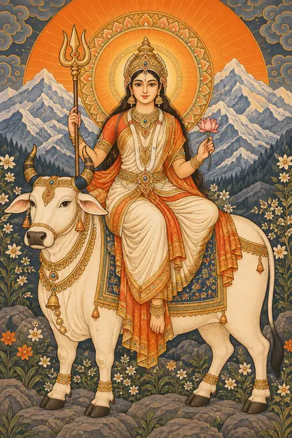 Shailaputri Goddess with Sacred Bull