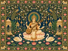 Saraswati in a Golden Lotus Garden