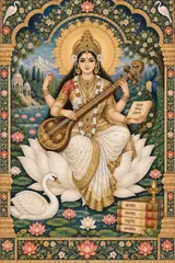 Saraswati in a Sacred Lotus Garden