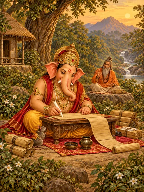 Ekadanta Ganesha Writing the Mahabharata