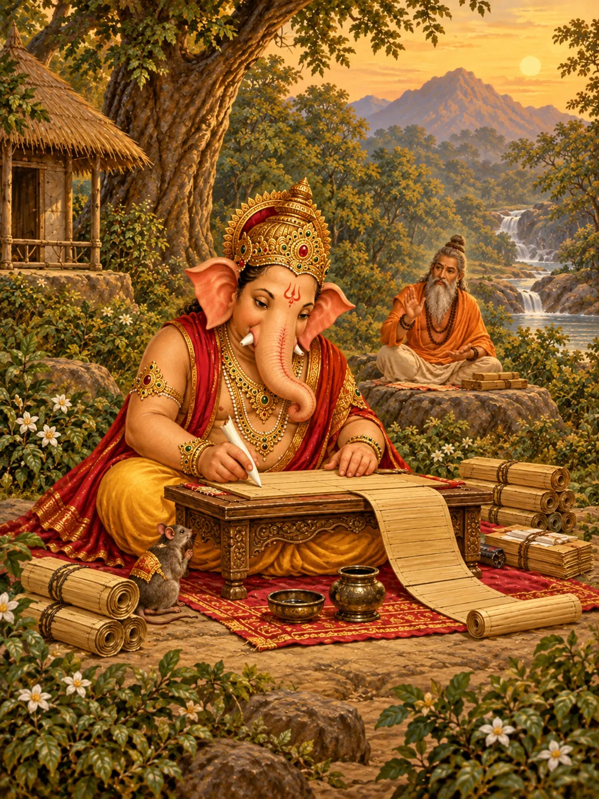 Ekadanta Ganesha Writing the Mahabharata wall tapestry artwork