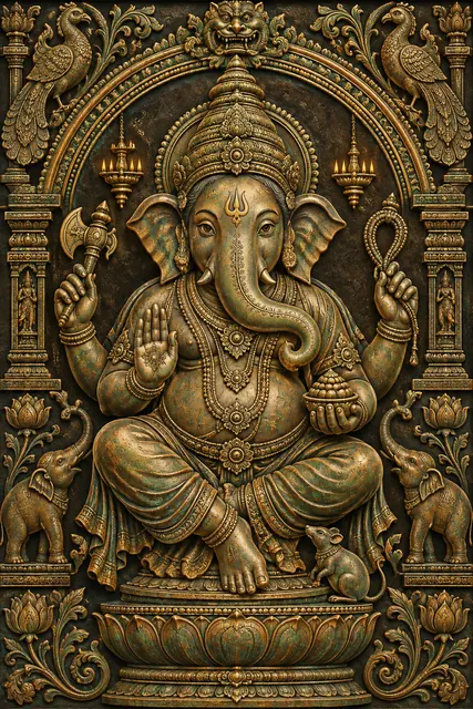 Antique Bronze Ganesha Temple Relief