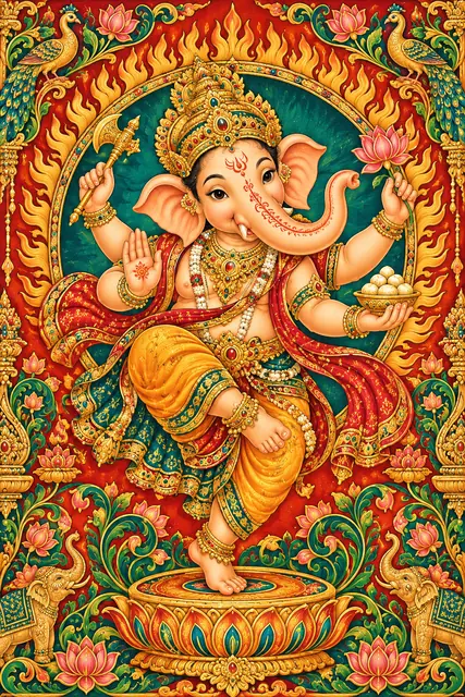 Dancing Ganesha in Ornate Temple Art