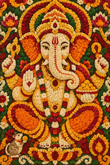 Floral Ganesha Garland Mosaic