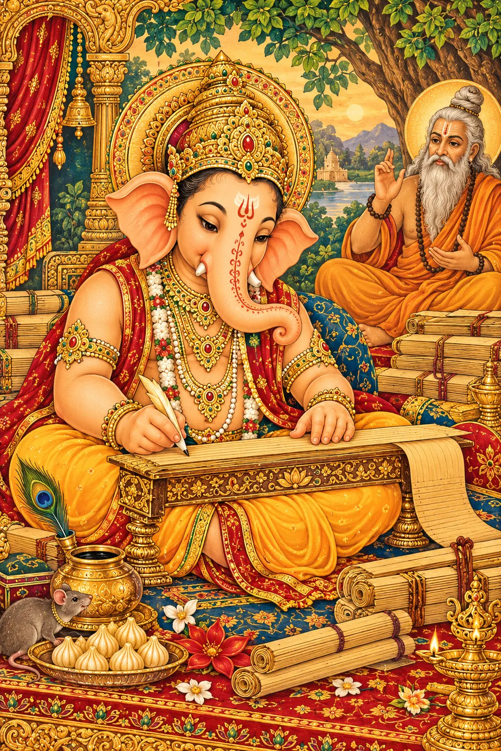 Ganesha Writing the Mahabharata wall tapestry artwork