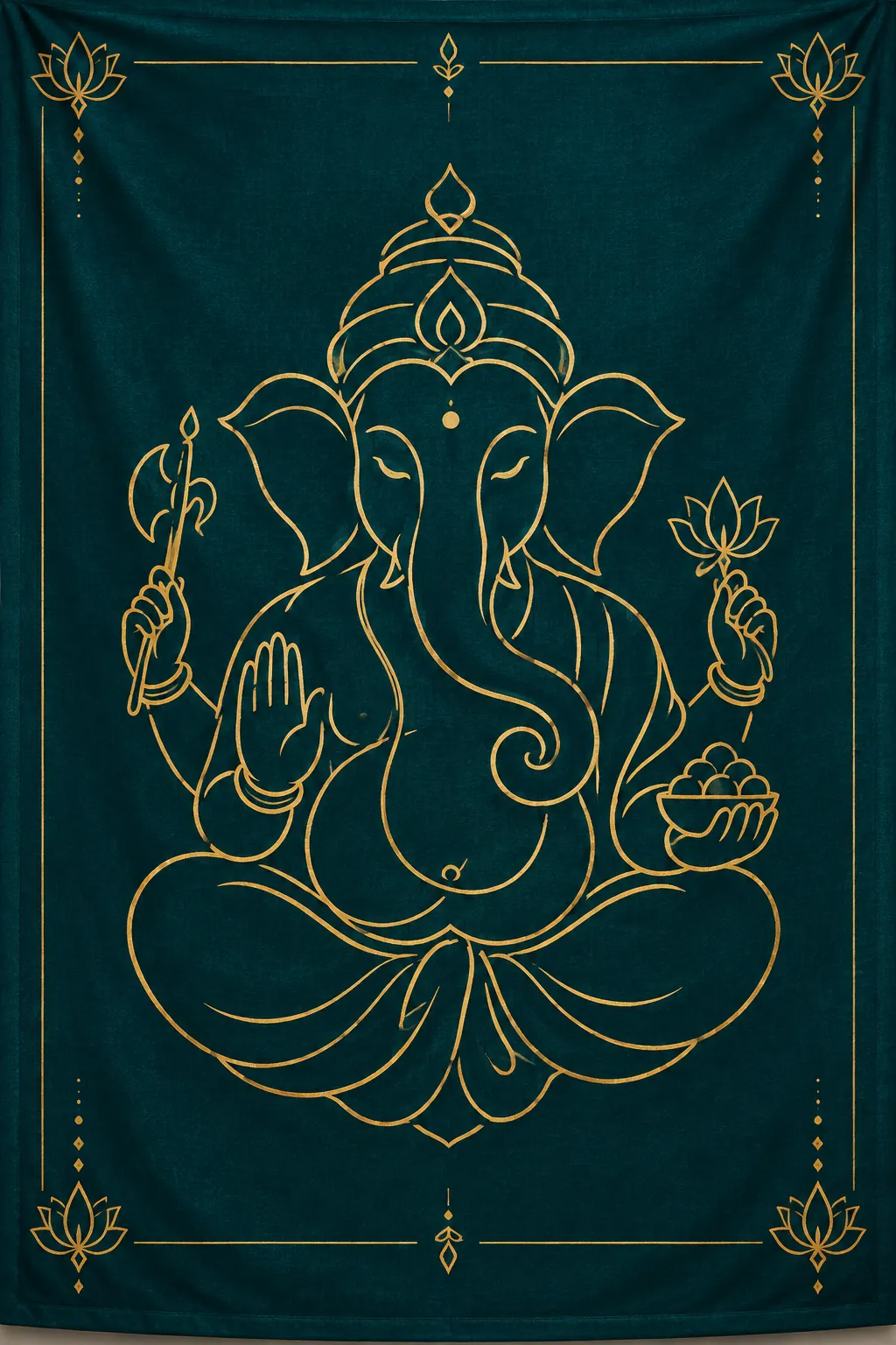 Golden Ganesha on Teal Tapestry wall tapestry artwork
