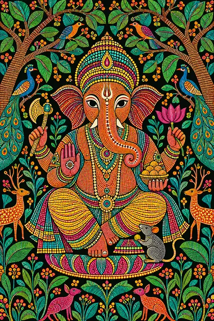 Gond-Style Ganesha Forest Mural