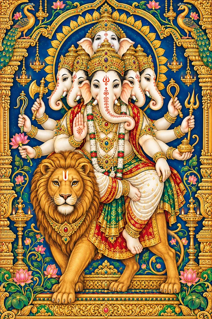 Heramba Ganesha in Temple Splendour wall tapestry artwork