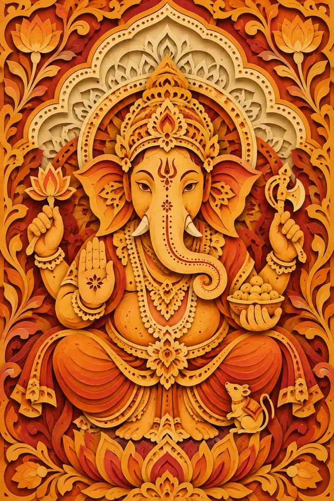 Layered Paper-Cut Ganesha Mandala wall tapestry artwork