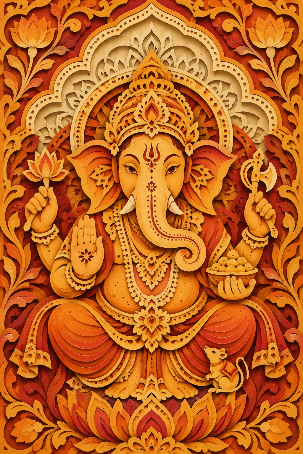 Layered Paper-Cut Ganesha Mandala wall tapestry artwork