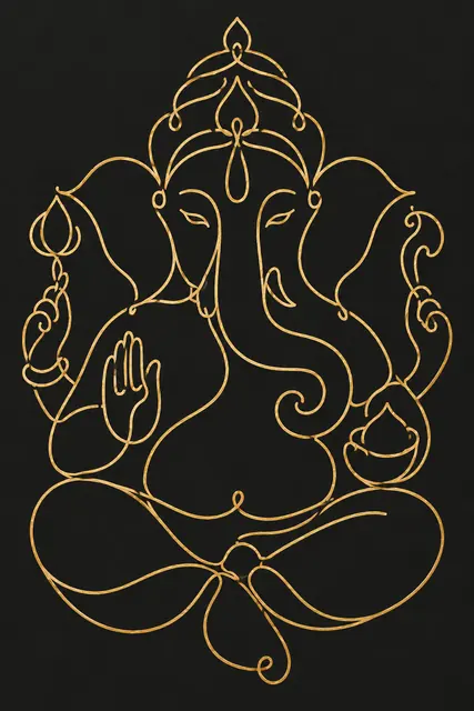 Minimalist Golden Ganesha Line Art