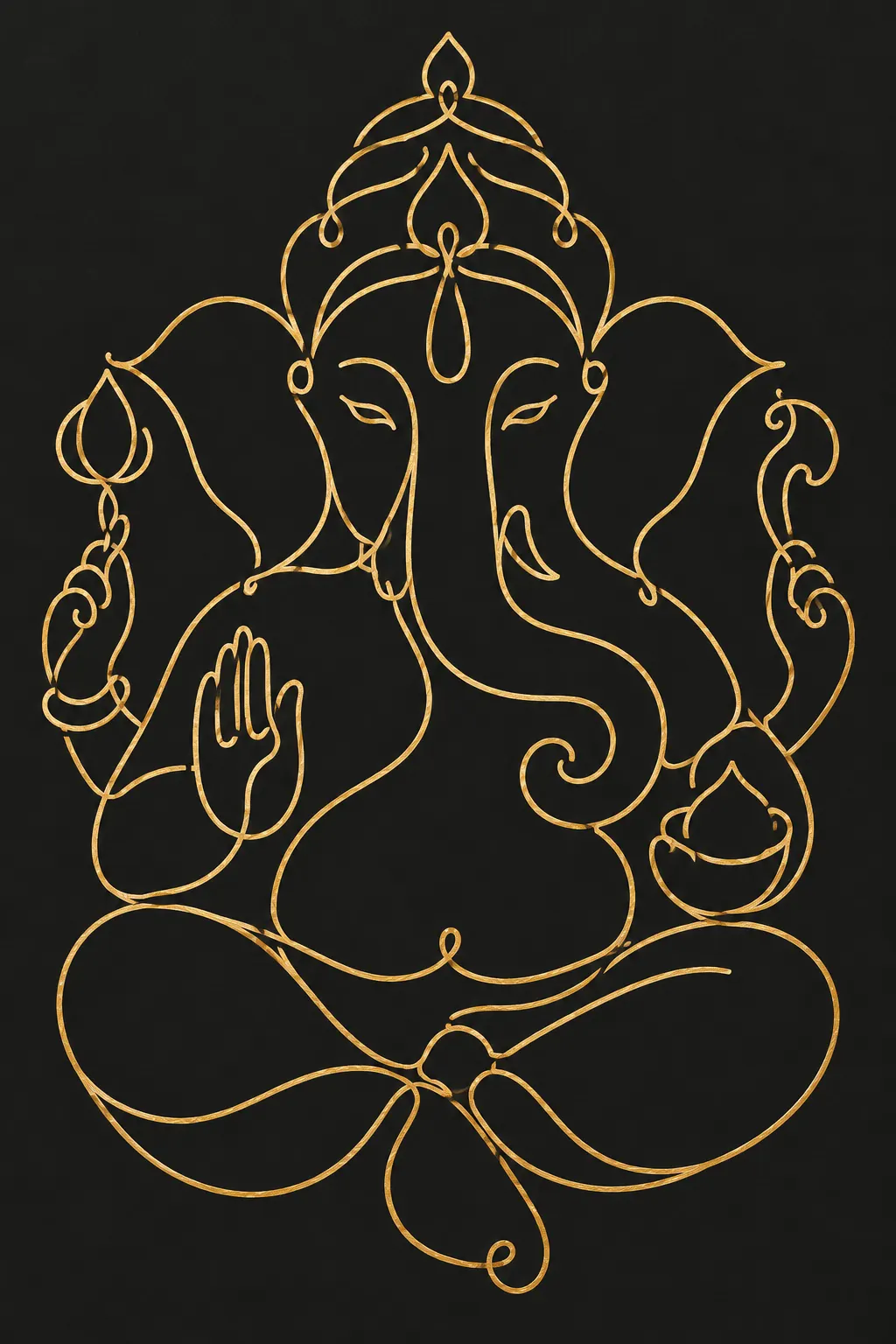 Minimalist Golden Ganesha Line Art wall tapestry artwork