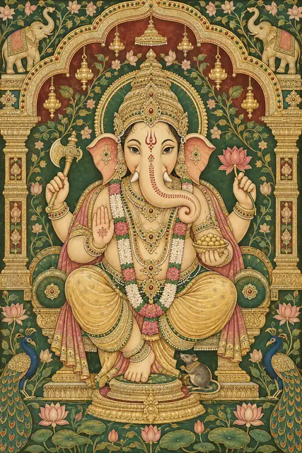 Ornate Ganesha in a Gilded Temple Arch