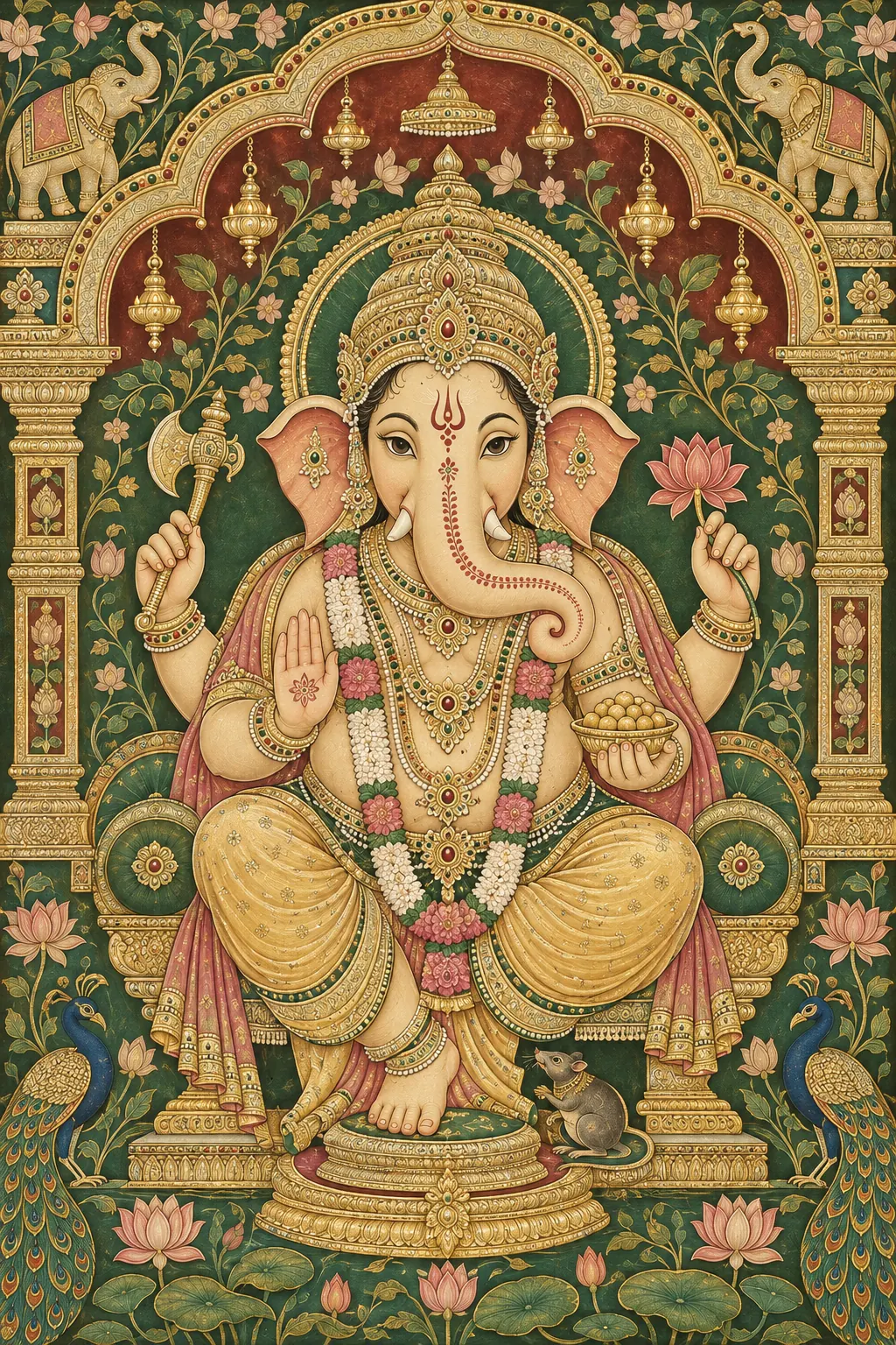 Ornate Ganesha in a Gilded Temple Arch wall tapestry artwork