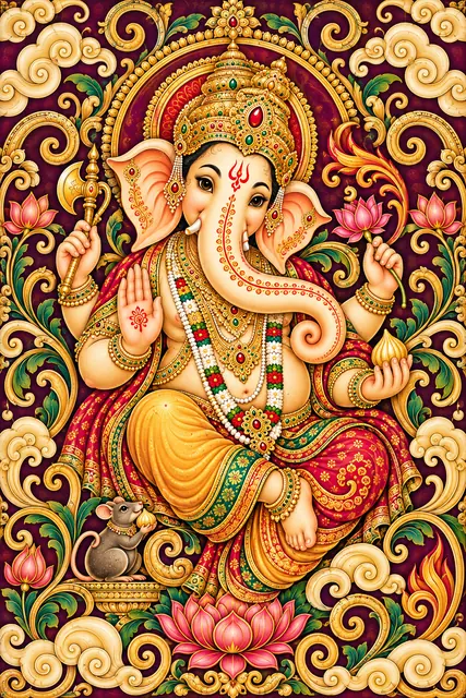 Ornate Ganesha in a Golden Tapestry