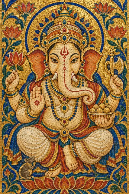 Ornate Ganesha Mosaic Panel