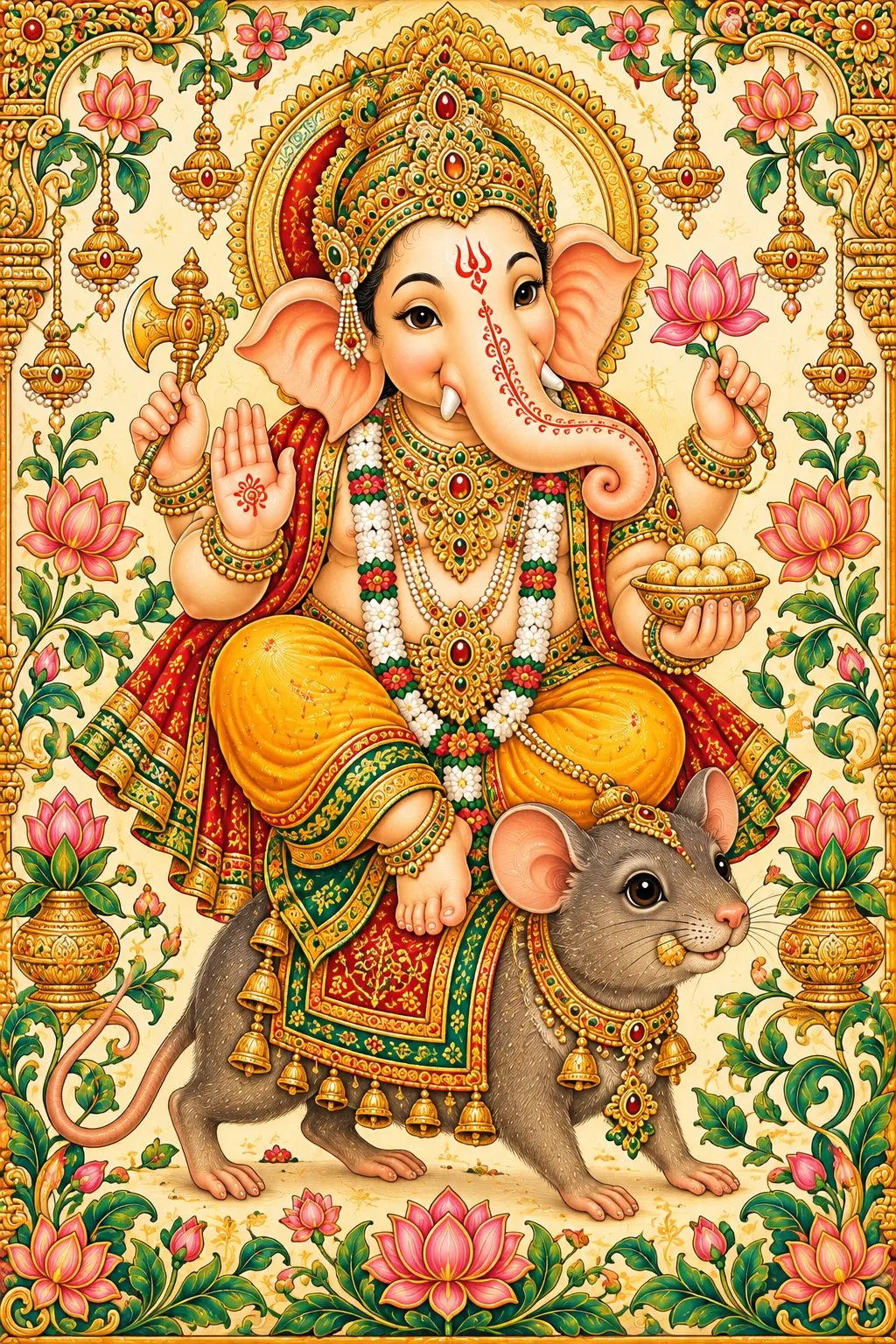 Ornate Ganesha on a Decorated Mouse wall tapestry artwork