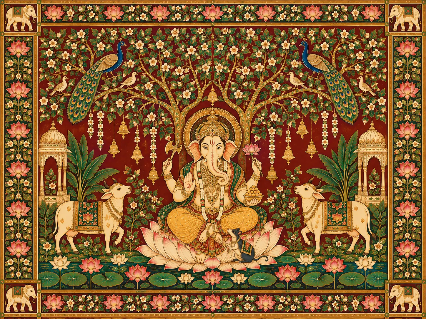 Ornate Ganesha Pichwai Tapestry wall tapestry artwork