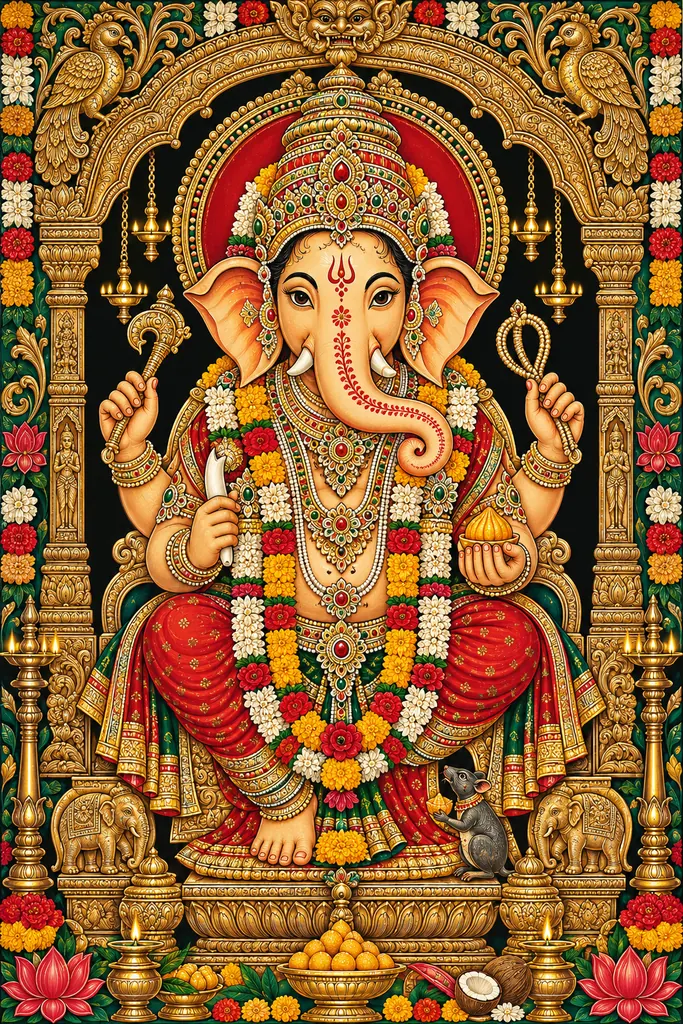 Ornate Ganesha Temple Devotional Print wall tapestry artwork