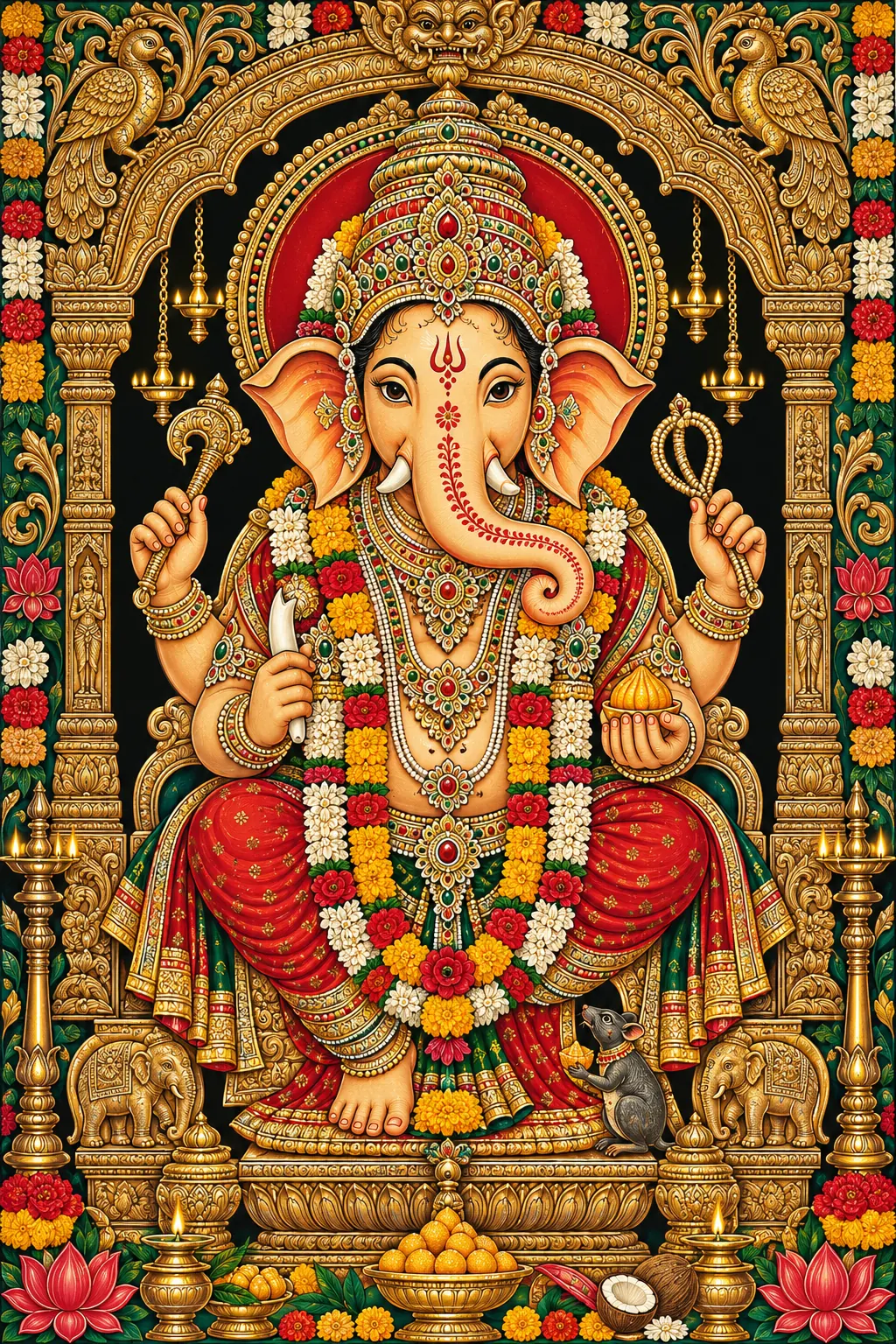 Ornate Ganesha Temple Devotional Print wall tapestry artwork