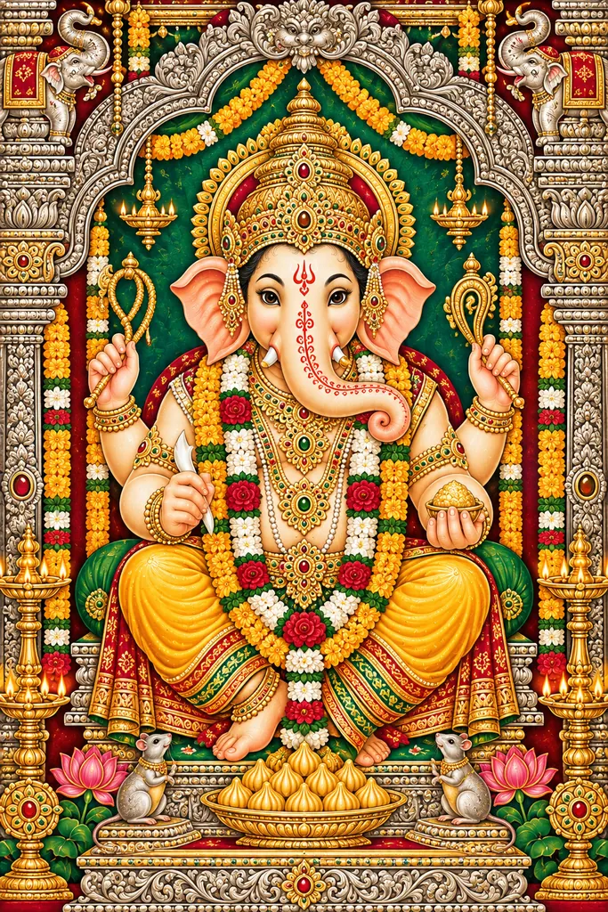 Ornate Ganesha Temple Icon wall tapestry artwork