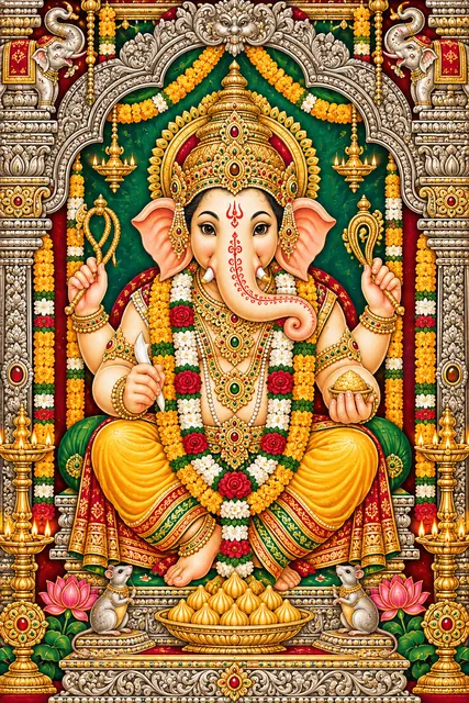Ornate Ganesha Temple Icon