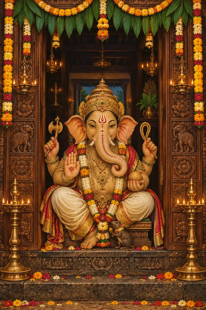 Ornate Ganesha Temple Shrine wall tapestry artwork