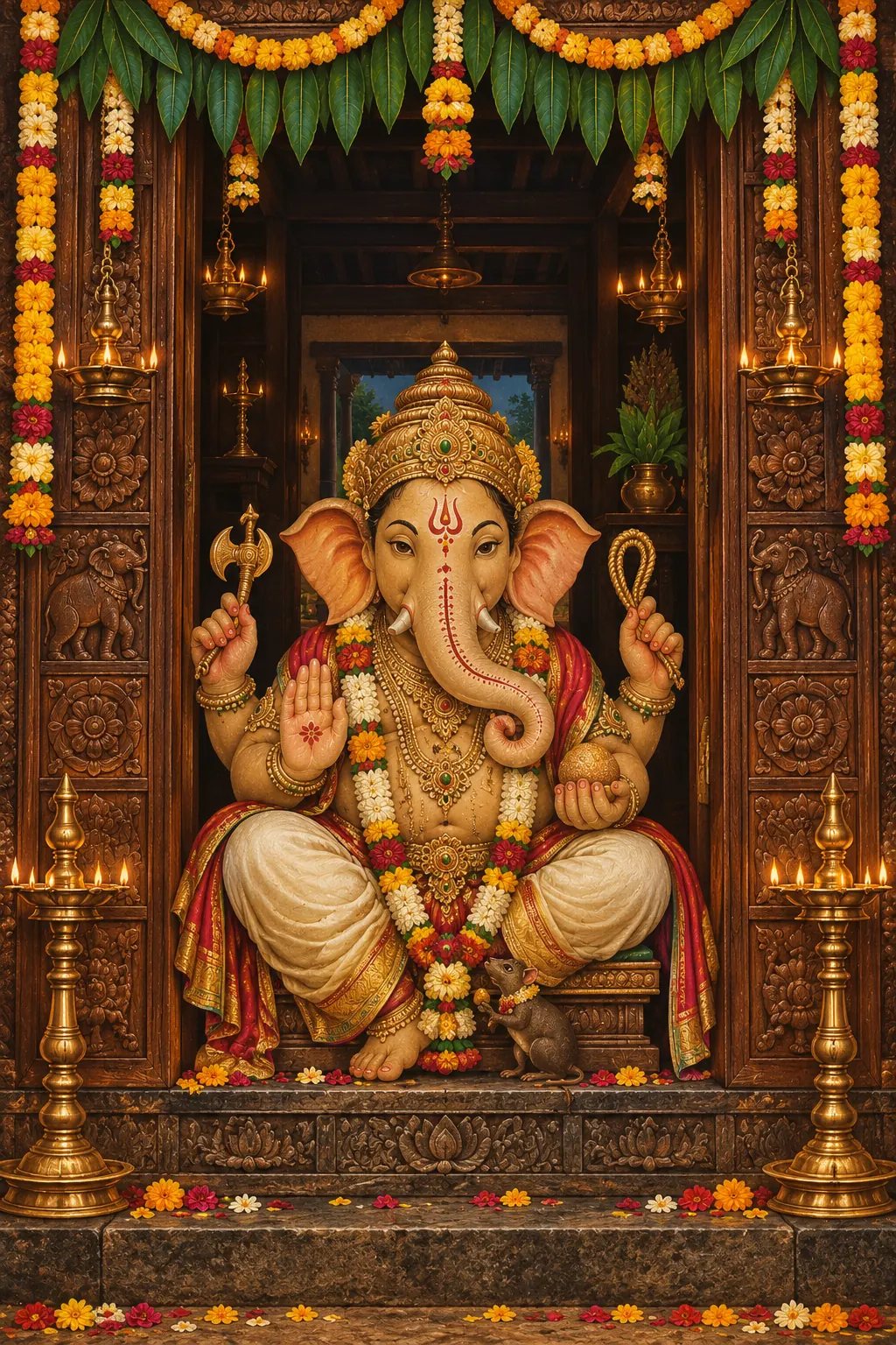 Ornate Ganesha Temple Shrine wall tapestry artwork